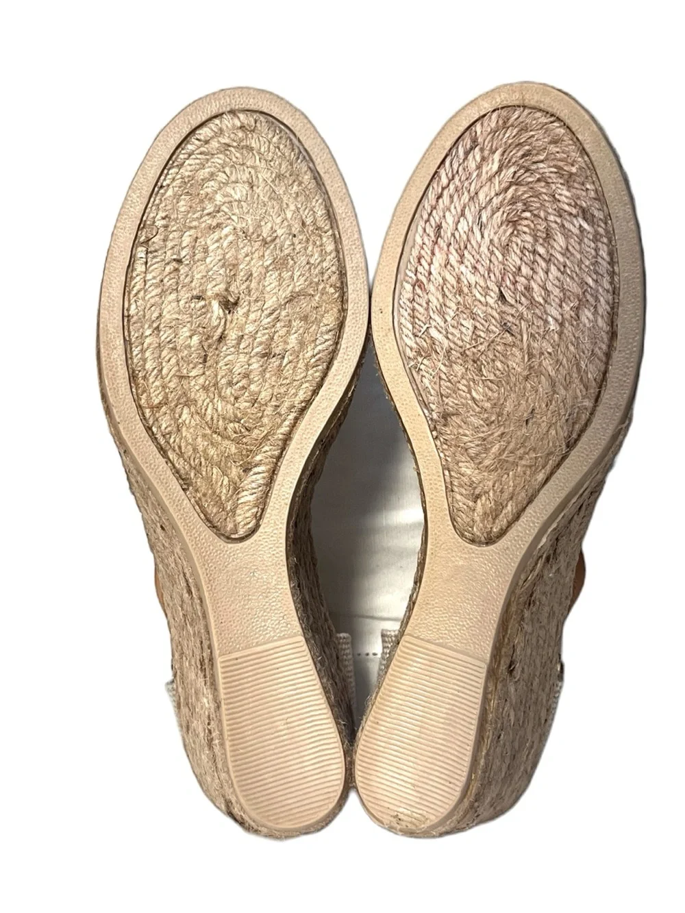 White Mountain Mamba Striped Navy Espadrille Wedge Sandals with Tan Ankle Strap